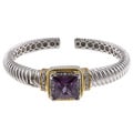 La Preciosa Two-tone Purple and White Cubic Zirconia Bangle Bracelet