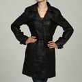 Izod Women's Black Lambskin Leather Belted Trench Coat