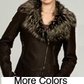 Collezione Women's Plus Size Faux Leather Faux Fur Collar Moto Jacket