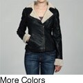 Collezione Women's Black Leather Faux Shearling Moto Jacket
