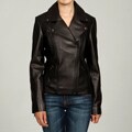 Collezione Italia Women's Plus Size Black Leather Moto Jacket