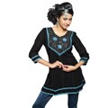 Crushed Georgette Black Ribbon and Lace Kurti/ Tunic (India)