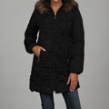 Nine West Women's Black Faux-fur Trim Hooded Coat FINAL SALE