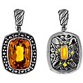 Sterling Silver Rectangular Citrine Bead Detailing Pendant (Indonesia)