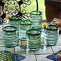Set of 6 Blown Glass 'Emerald Spiral' Tumblers (Mexico)