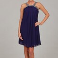 Scarlett Women's Purple Silver Beaded Chiffon Dress