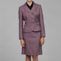 Tahari Women's Heathered Pink Herringbone Skirt Suit