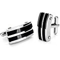 Stainless Steel Black Rubber Striped Cuff Links