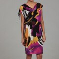 London Times Women's White/ Orange Drape Dress