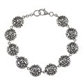 Sunstone Sterling Silver Oxidized Round Bali Bead Bracelet