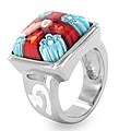 Stainless Steel Red and Blue Glass Square Ring