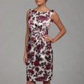 London Times Women's Soft White/ Mauve Floral Cinched Dress