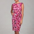 London Times Women's Soft White/ Pink Tie Dress