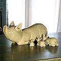 Set of 4 Ceramic 'Piggy Family' Celadon sculptures (Thailand)