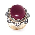 Adee Waiss 18k Gold Overlay Red Jade Flower Ring