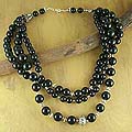 Sterling Silver 'Midnight River' Onyx Strand Necklace (India)