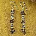 Sterling Silver 'Garland' Smoky Quartz Drop Earrings (India)