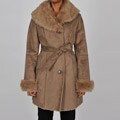 Anne Klein Women's Camel Faux Shearling Belted Trench Coat