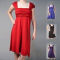 AtoZ Women's Ruched Bodice Cap-sleeve Dress