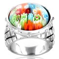 Stainless Steel Multi-colored Glass Ring