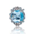 Silvertone Crystal Butterfly and Floret Filigree Ring