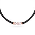 Goldtone Pink Freshwater Pearl Leather Necklace (9-10 mm)