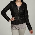 MICHAEL Michael Kors Women's Black Leather Knit Collar Jacket
