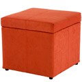 Square Orange Microfiber Cube Storage Ottoman