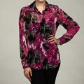 K Kasper Women's Black Printed Button-down Sheer Top