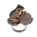 18k Gold 2 1/4ct TDW Diamond, Tsavorite and Tourmaline Frog Estate Ring (I-J,...