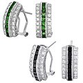 Sterling Silver Three-Row Cubic Zirconia Earrings