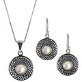 Sunstone Sterling Silver Mother of Pearl Earrings and Necklace Jewelry Set