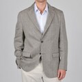 U&I Men's Black/ Tan Linen Herringbone Pattern Blazer
