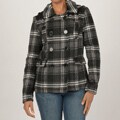 CoffeeShop Women's Junior Black/White Plaid Double-breasted Coat