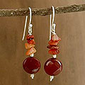 Sterling Silver 'Radiant Sunset' Carnelian Dangle Earrings (India)
