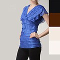 Tabeez Women's Shutter Pleat Ruffled V-neck Top