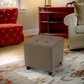 Tufted Taupe Microfiber Cube Ottoman