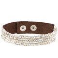 Silvertone Bead and Leather Strap Bracelet