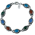 Southwest Moon Sterling Silver Multi-gemstone Oval Link Bracelet
