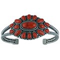 Southwest Moon Sterling Silver Sponge Coral Sunburst Cuff Bracelet