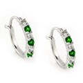 Sterling Silver Created Emerald and Cubic Zirconia Hoop Earrings
