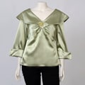 Onyx Nites Women's Plus Size Portrait Collar Embellished Satin Top