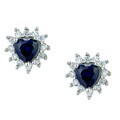 Sterling Silver Created Sapphire and Cubic Zirconia Stud Earrings