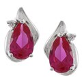 Sterling Silver Created Pink Sapphire and Cubic Zirconia Stud Earrings