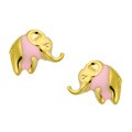 Gold over Silver Pink Enamel Elephant Earrings