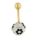 10k Yellow Gold Black and White Crystal Belly Ring