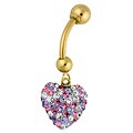 10k Gold Pink, Purple and White Crystal Heart Belly Ring