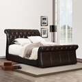 Castela Dark Brown Faux Leather Queen-size Sleigh Bed