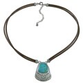Southwest Moon Sterling Silver Kingman Turquoise Leather Necklace