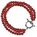 Southwest Moon Sterling Silver Faceted Red Coral 3-Strand Toggle Bracelet